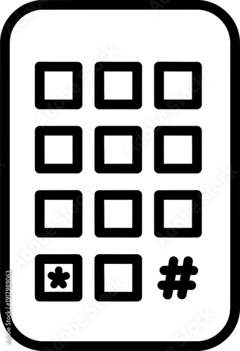 Keyboard of a touchpad phone with numbers, star and hashtag character. Telephone or keypad icon with outline style for interface design
