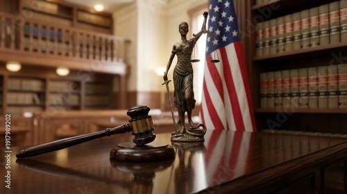 Judiciary action judge delivers justice to prisoner in courtroom setting usa photorealistic scene dramatic perspective