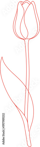 Single one line drawing art of tulip flower. Minimalist style drawing concept of spring nature, growth and beauty. Vector icon for greeting card, banner, poster