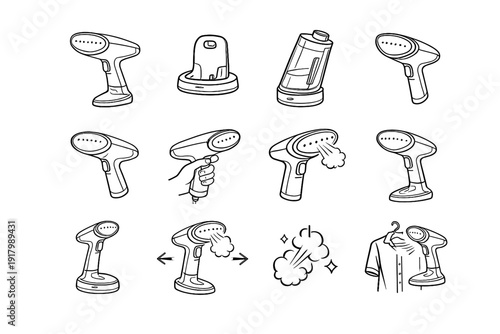 Functional base steam outlet reservoir vector steamer cordless icons household care icon