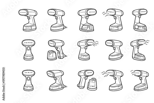 Container precise icons vector cordless outline profile icon fabric steamer compact minimalist