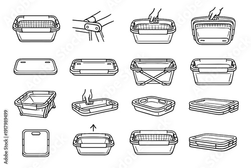 Vector icon solution foldable outline icons grips minimalist clean aesthetic basket storage