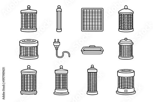 Stand icon zapper insect vertical electric vector bug vent silhouette mesh power