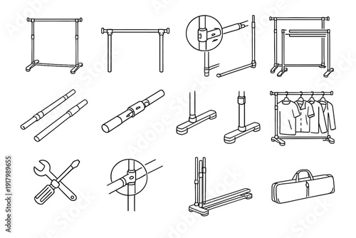 Vector clothes clean rack style portable garment design wardrobe modern icon support