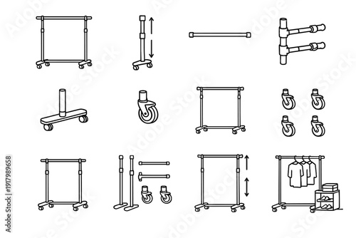Joints solution storage geometry functional mobile rack living vector portable icon garment