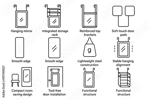 Door over functional mirror icon vector integrated compact narrow vertical design hanging