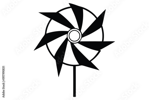 pinwheel spinning toy line art silhouette vector illustration