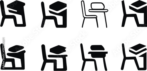 Classroom desk icon variations of the same emblematic, Chair icon set, School Logo Variations set. Vector illustration !