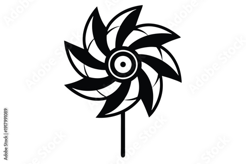 pinwheel spinning toy line art silhouette vector illustration