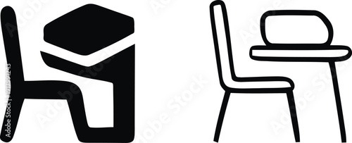 Classroom desk icon variations of the same emblematic, Chair icon set, School Logo Variations set. Vector illustration !