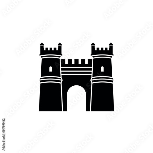 Ancient Castle Gatehouse Silhouette Icon.