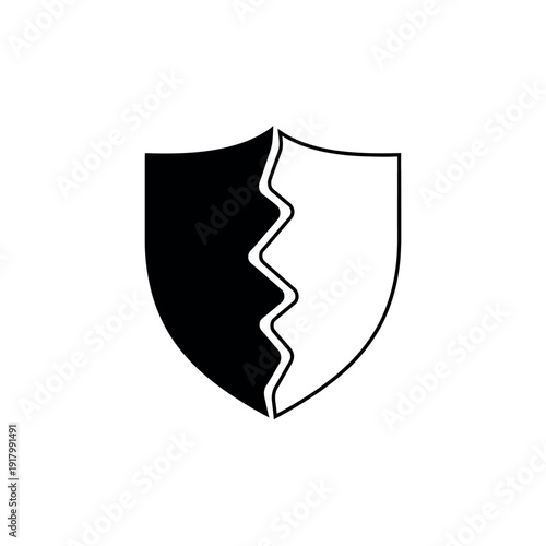 Black and White Shield Icon with Wavy Divide.