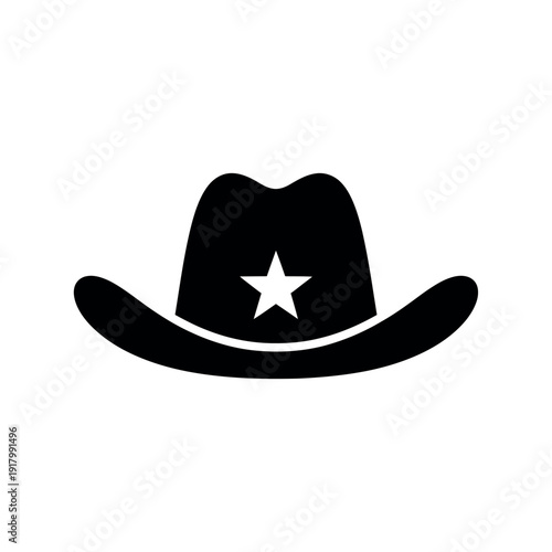 Black Cowboy Hat with Star Icon Vector Illustration.
