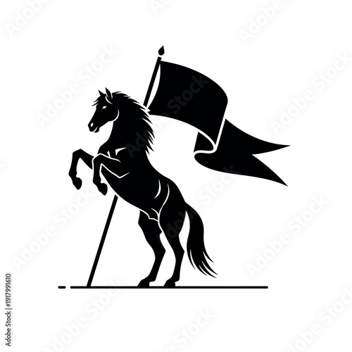 Galloping horse with flag vector illustration.