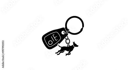 Elegant Silhouette Running Dog Keychain Charm in Classic Black and White. transparent.