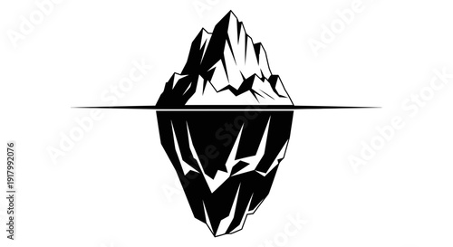 Geometric Black Vector Silhouette of a Towering Glacier Iceberg. transparent.