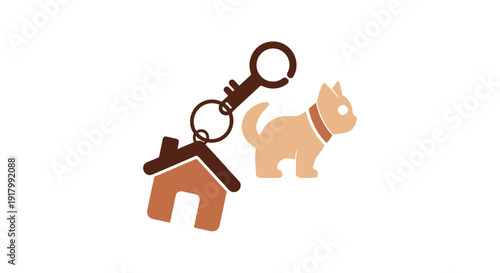 Geometric Minimalist Pet House Keychain Icon in Warm Earth Tones_transparent.