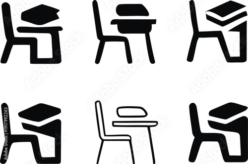 Classroom desk icon variations of the same emblematic, Chair icon set, School Logo Variations set. Vector illustration !