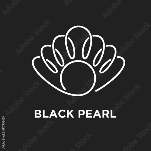 Elegant Black Pearl and Oyster Shell Line Art Logo Design