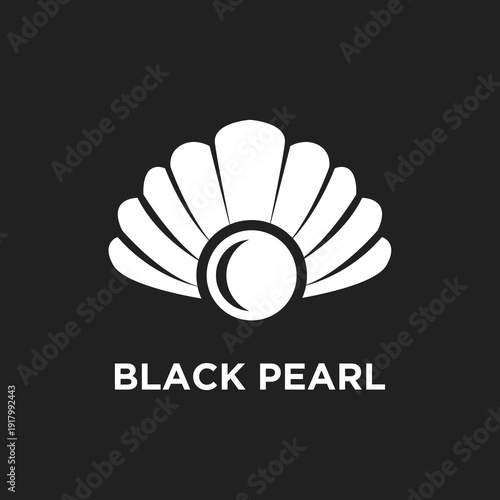 Minimalist Black Pearl Graphic Logo with Stylized Oyster Shell and Shiny Pearl Icon