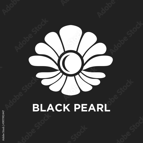 Black Pearl Logo Design with White Stylized Flower and Pearl Orb on Dark Background