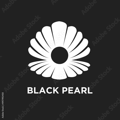 Black Pearl in Open White Oyster Shell Logo Design on Dark Background