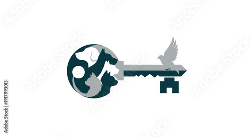 Modern Vector Icon of a Key Formed by Interlocking Pet Silhouettes. transparent