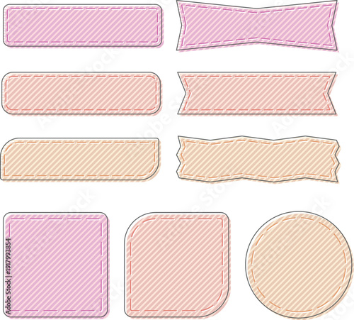 ステッチ付きの斜めストライプ版ずれ風フレームセット・赤系