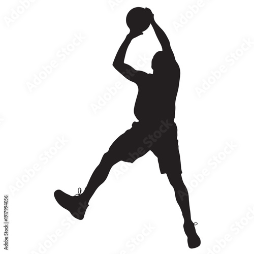 Male Basketball Player Silhouette in Dynamic Pose with High Contrast Lighting for Sports Illustration