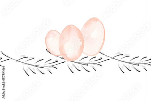 Simple continuous pattern with branches and eggs in a graphic style_23