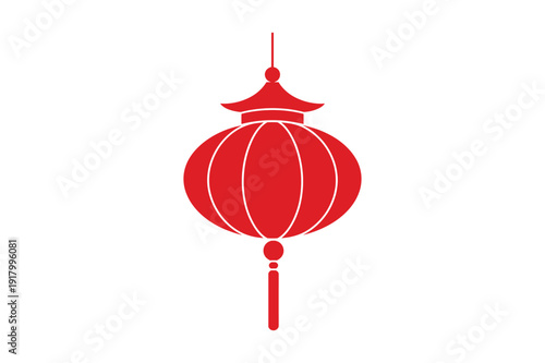 Red Chinese lantern with a traditional roof and tassel hanging down asian decorative ornament festival celebration.