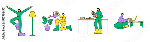 Flat Vector Lifestyle Activities Asset Sheet for Work Life Balance and Daily Routine Wellness