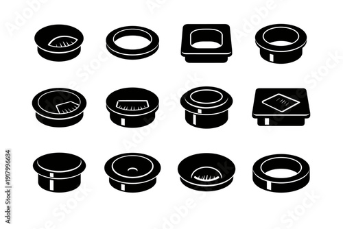 Ring durable grommet generation desk vector port insert cable metal icon simple