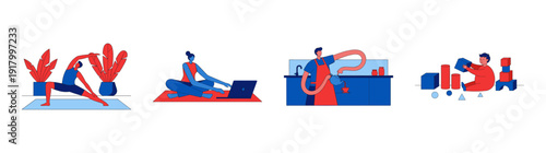 Flat Vector Lifestyle and Productivity Character Element Kit for Work Life Balance Concept