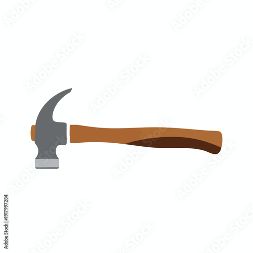 Close up of a simple hammer with a wooden handle on a white background