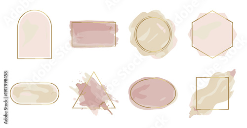 Abstract Watercolor Geometric Frames with Gold Borders