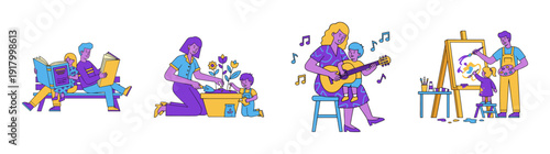 Flat Vector Diverse Family Activities Element Kit for Parental Bonding and Early Childhood Development Education