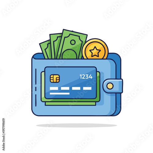 Modern Wallet with Digital Payment Card and Cash for Financial Transactions