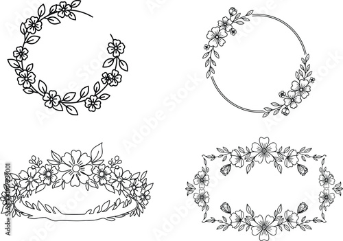 Four ornate circular and oval floral border designs