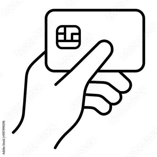 Hand Holding Credit Card Line Icon – Digital Payment Fintech Vector Symbol