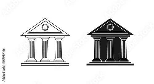 Classic Greek temple facade illustration in black and white.