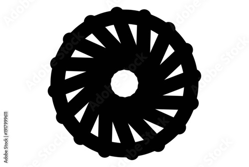 Black silhouette of a wagon wheel isolated on transparent background