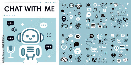 Chat with me robotic interface and communication icon set illustration
