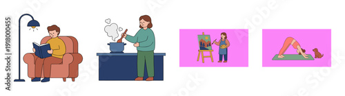 Flat Vector Lifestyle Activities Illustration Set for Wellness and Hobby Concept Design