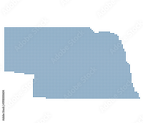 Nebraska Digital Silicon Prairie Network Map with Blue Transparent Data Visualization. Nebraska state dotted map..