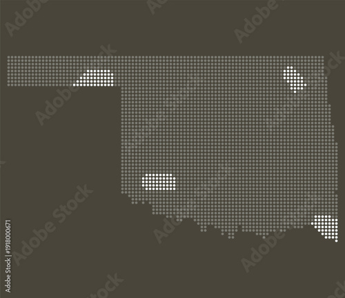 Oklahoma State Grey and White Dotted Map on Brown