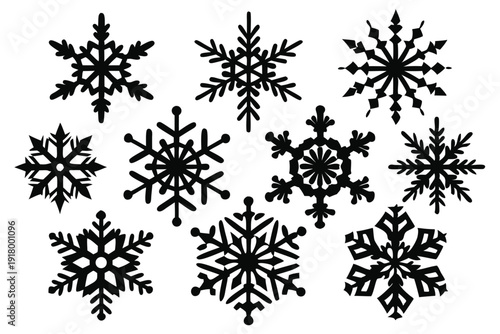 set of snowflake line art silhouette vector illustration