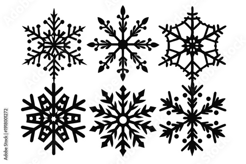 set of snowflake line art silhouette vector illustration