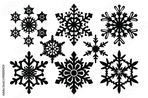 set of snowflake line art silhouette vector illustration