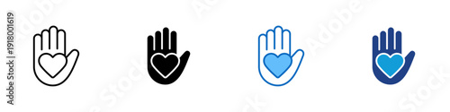 Heart Care Multiple Style Icon Design Vector - Hand holding heart representing medical support, compassion care, and health protection services